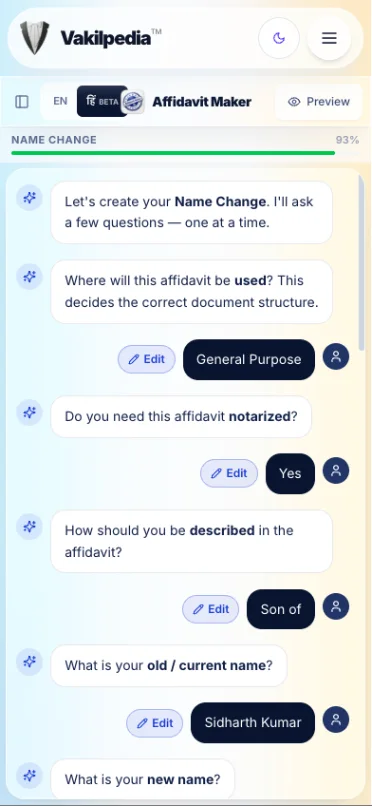 Affidavit Maker asking one question at a time