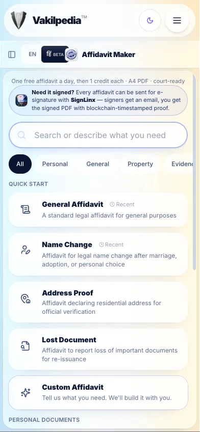 The Affidavit Maker template list