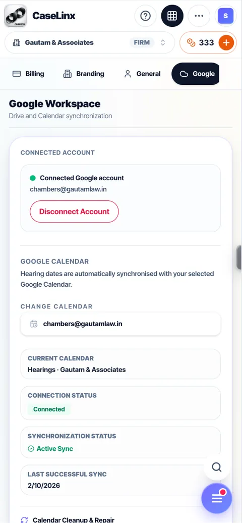Google Workspace connected: Drive and Calendar in sync