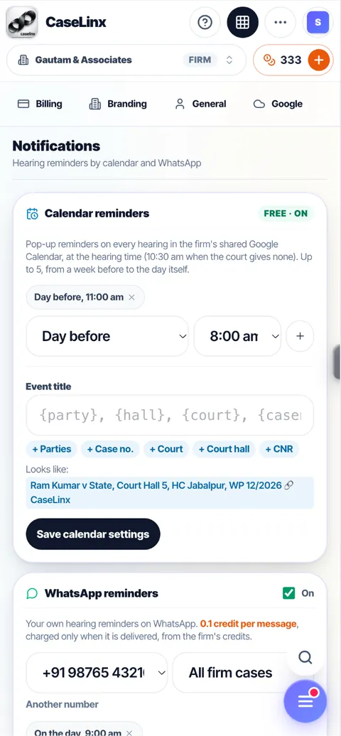 Hearing reminders by calendar (free) and WhatsApp
