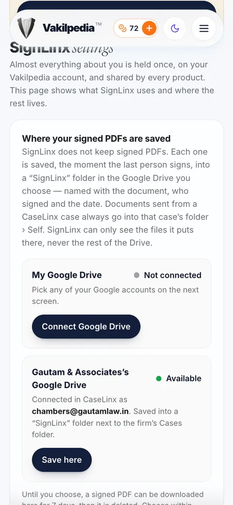 Choosing where signed PDFs are saved